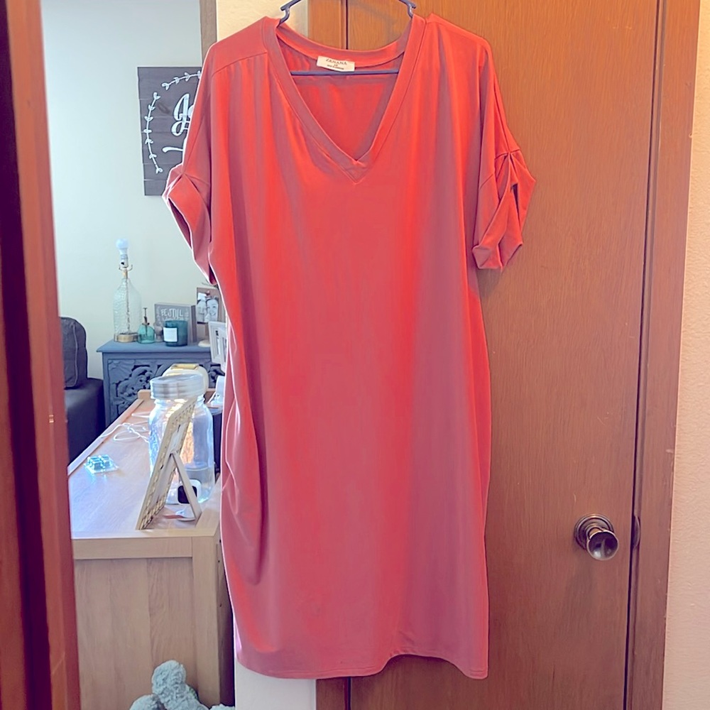 Coral summer dress- WITH POCKETS!!